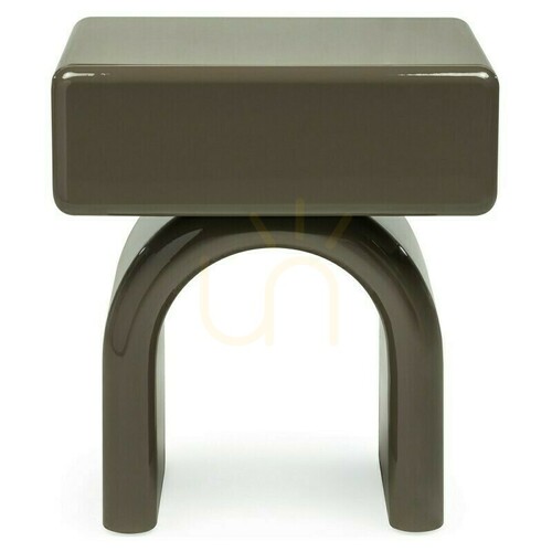 Check LUSH Nightstand with a Drawer, Green-Gray, Glossy, Arch-Shaped by Nova Nook