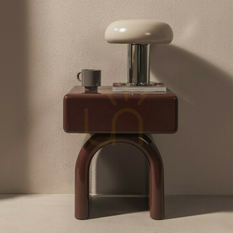 Preview LUSH Nightstand with Drawer, Burgundy-Brown, High-Gloss, Arch-Shaped by Nova Nook LUSH Nightstand with Drawer, Burgundy-Brown, High-Gloss, Arch-Shaped by Nova Nook