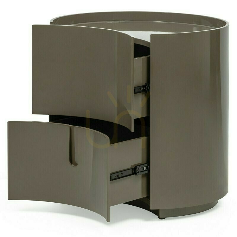 Display LENA Nightstand with Drawers, Green-Gray, with Rounded Shapes, Glossy Nova Nook LENA Nightstand with Drawers, Green-Gray, with Rounded Shapes, Glossy Nova Nook