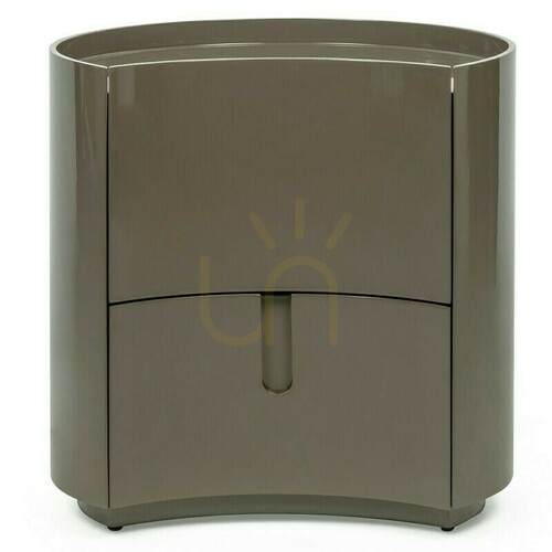 Check LENA Nightstand with Drawers, Green-Gray, with Rounded Shapes, Glossy Nova Nook