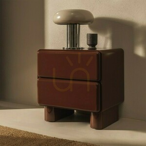 AGOS nightstand with drawers, in burgundy/brown, with rounded shapes, featuring the Nova Nook gloss finish small 2