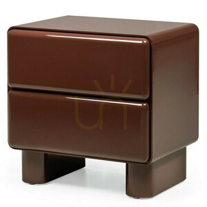 AGOS nightstand with drawers, in burgundy/brown, with rounded shapes, featuring the Nova Nook gloss finish small 3
