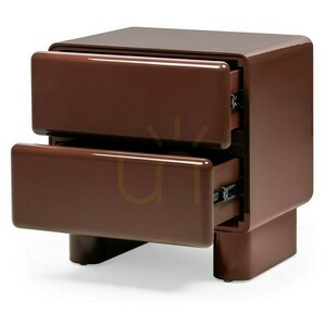AGOS nightstand with drawers, in burgundy/brown, with rounded shapes, featuring the Nova Nook gloss finish small 4