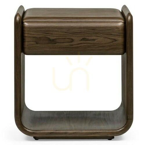 Check MOX Round Nightstand with Drawer, Dark Walnut Nova Nook