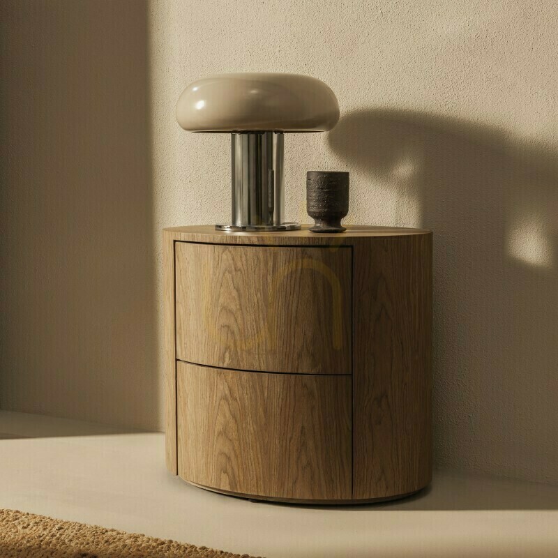 View KARTO Round Nightstand with Drawers, Nova Nook Walnut KARTO Round Nightstand with Drawers, Nova Nook Walnut