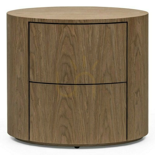 Check KARTO Round Nightstand with Drawers, Nova Nook Walnut