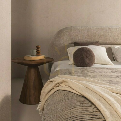 Check LONEL Upholstered Bed, 140 x 200 cm, with frame and storage, light beige, rounded Nova Nook