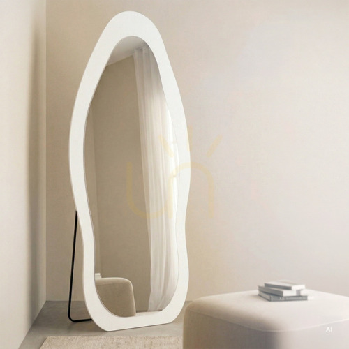 Check MIRAM Floor Mirror with LED Lighting, 63 x 160 cm, irregular shape, white Nova Nook