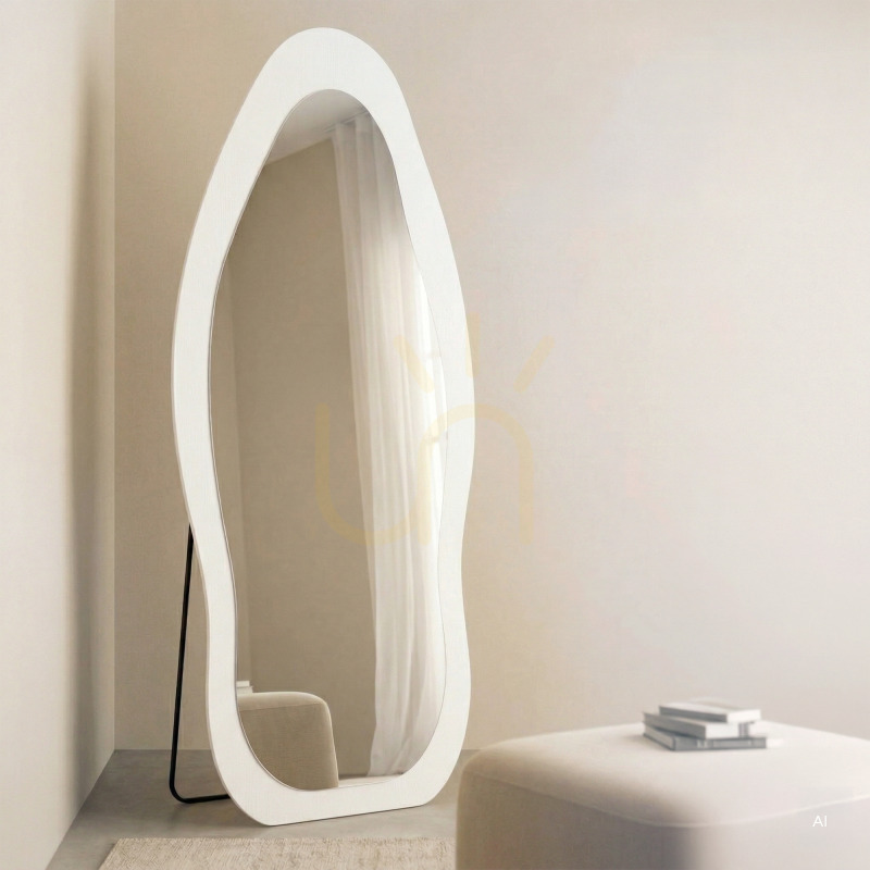 View MIRAM Floor Mirror with LED Lighting, 63 x 160 cm, irregular shape, white Nova Nook MIRAM Floor Mirror with LED Lighting, 63 x 160 cm, irregular shape, white Nova Nook