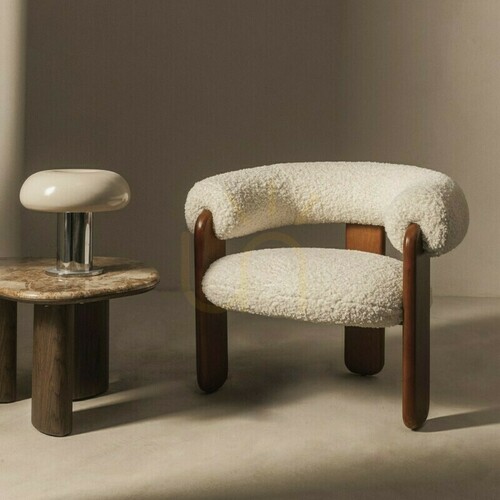Check LOLE Armchair, Cream/Walnut, Nova Nook Bouclé