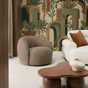 NORA Swivel Chair, Brown and Cream, with Rounded Shapes by Nova Nook 1 NORA Swivel Chair, Brown and Cream, with Rounded Shapes by Nova Nook small 1