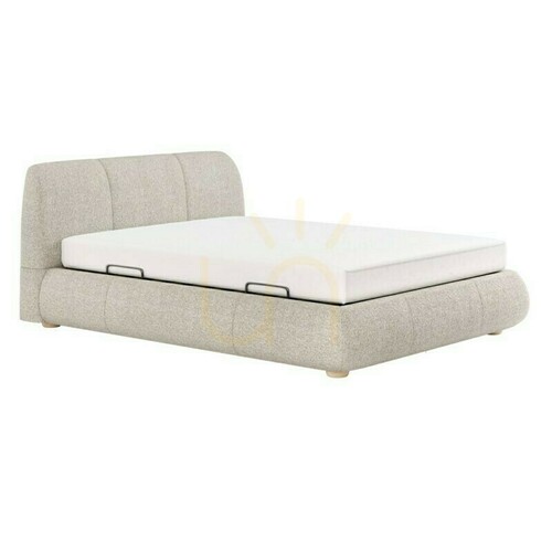 Check OVIN Upholstered Bed, 160 x 200 cm, with frame and storage, light beige, Nova Nook