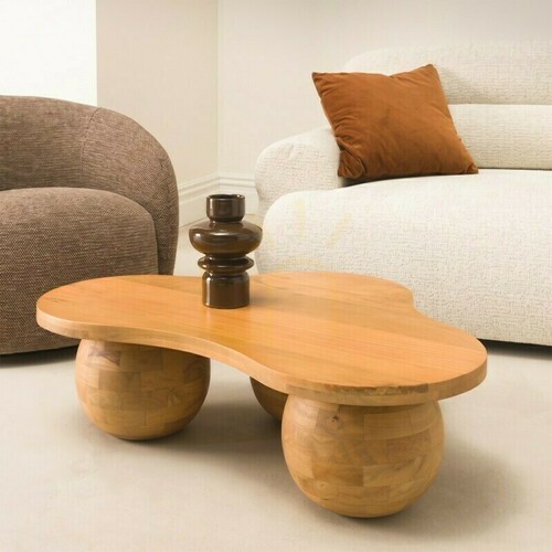 Check OBIG Coffee Table, mango wood, natural color, rounded shapes by Nova Nook