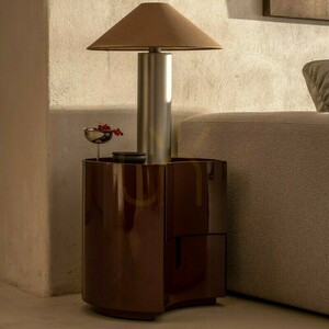 LENA nightstand with drawers, in burgundy/brown, with rounded shapes and a Nova Nook gloss finish small 1