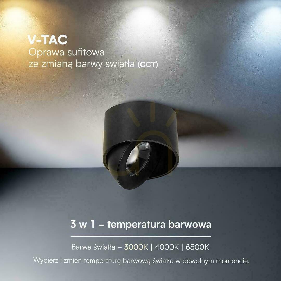 View V-TAC LED CREE Tiltable Surface-Mounted Downlight, 12W, CRI90+, CCT, IP44, White, VT-110012CCT, 800 lm, 6-Year Warranty V-TAC LED CREE Tiltable Surface-Mounted Downlight, 12W, CRI90+, CCT, IP44, White, VT-110012CCT, 800 lm, 6-Year Warranty