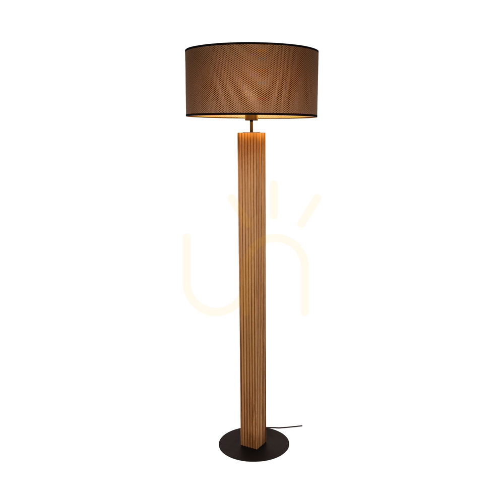 View Riflet Floor Lamp, Oiled Oak/Black, Brown-Black-Gold Lampshade, 1xE27, Ø50 cm Riflet Floor Lamp, Oiled Oak/Black, Brown-Black-Gold Lampshade, 1xE27, Ø50 cm