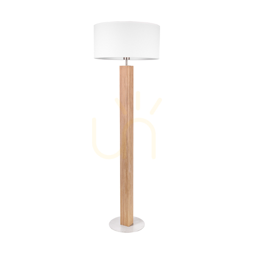 Check Riflet Floor Lamp, Oiled Oak/Matte Nickel, White Lampshade, 1xE27, Ø50 cm