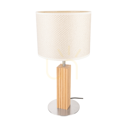 Check Riflet Table Lamp, Oiled Oak/Matte Nickel, Cream and Silver Lampshade, 1xE27, Ø22 cm