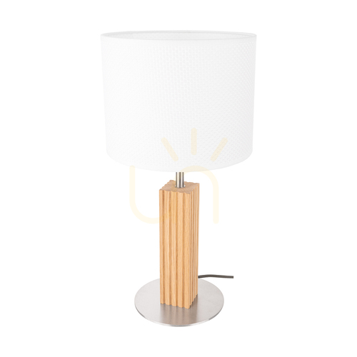 Check Riflet Table Lamp, Oiled Oak/Matte Nickel, White Lampshade, 1xE27, Ø22 cm