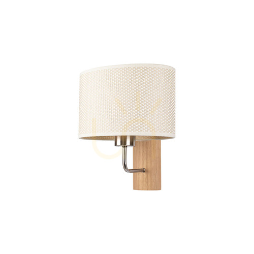 Check Mercedes Wall Sconce, Oiled Oak/Matte Nickel, Cream and Silver Shade, 1xE27, 25 cm