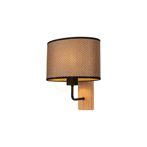 Mercedes Wall Sconce, Oiled Oak/Black, Brown-Black-Gold Lampshade, 1xE27, 25 cm 1 Mercedes Wall Sconce, Oiled Oak/Black, Brown-Black-Gold Lampshade, 1xE27, 25 cm small 1