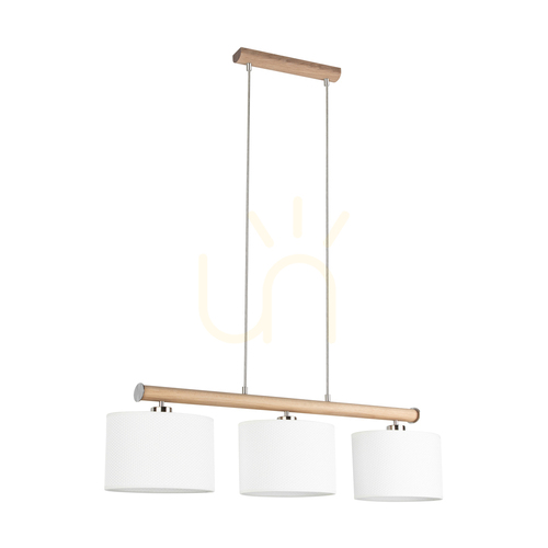 Check Mercedes Pendant Light, Oiled Oak/Matte Nickel, White Shade, 3xE27, 91 cm