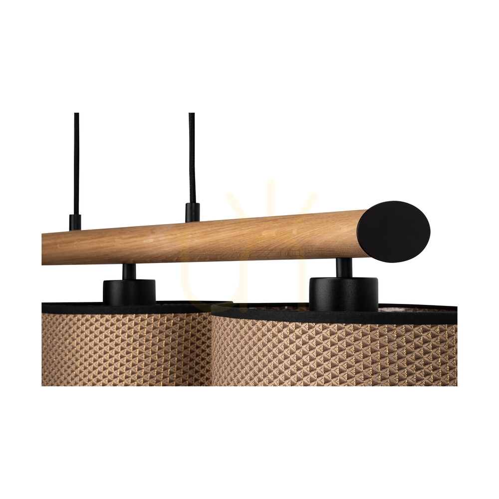 Preview Mercedes Pendant Light, Oiled Oak/Black, Brown-Black-Gold Lampshade, 3xE27, 91 cm Mercedes Pendant Light, Oiled Oak/Black, Brown-Black-Gold Lampshade, 3xE27, 91 cm
