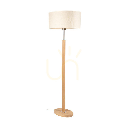 Check Mercedes Floor Lamp, Oiled Oak/Matte Nickel, Cream and Silver Lampshade, 1xE27, 52 cm