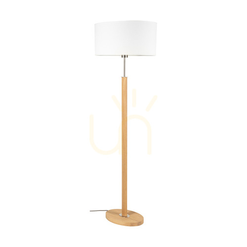 Check Mercedes Floor Lamp, Oiled Oak/Matte Nickel, White Lampshade, 1xE27, 52 cm