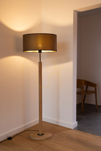 Mercedes Floor Lamp, Oiled Oak/Black, Brown-Black-Gold Lampshade, 1xE27, 52 cm small 4