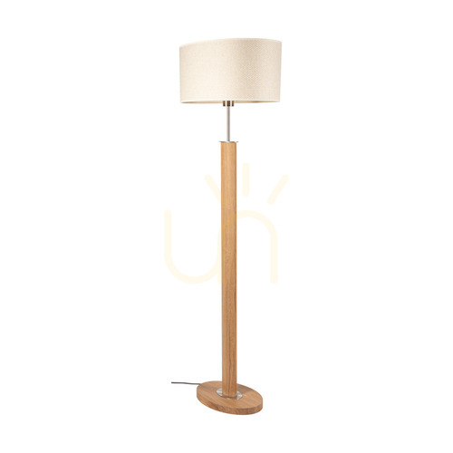 Check Mercedes Floor Lamp, Oiled Oak/Matte Nickel, Cream and Silver Lampshade, 1xE27, 52 cm