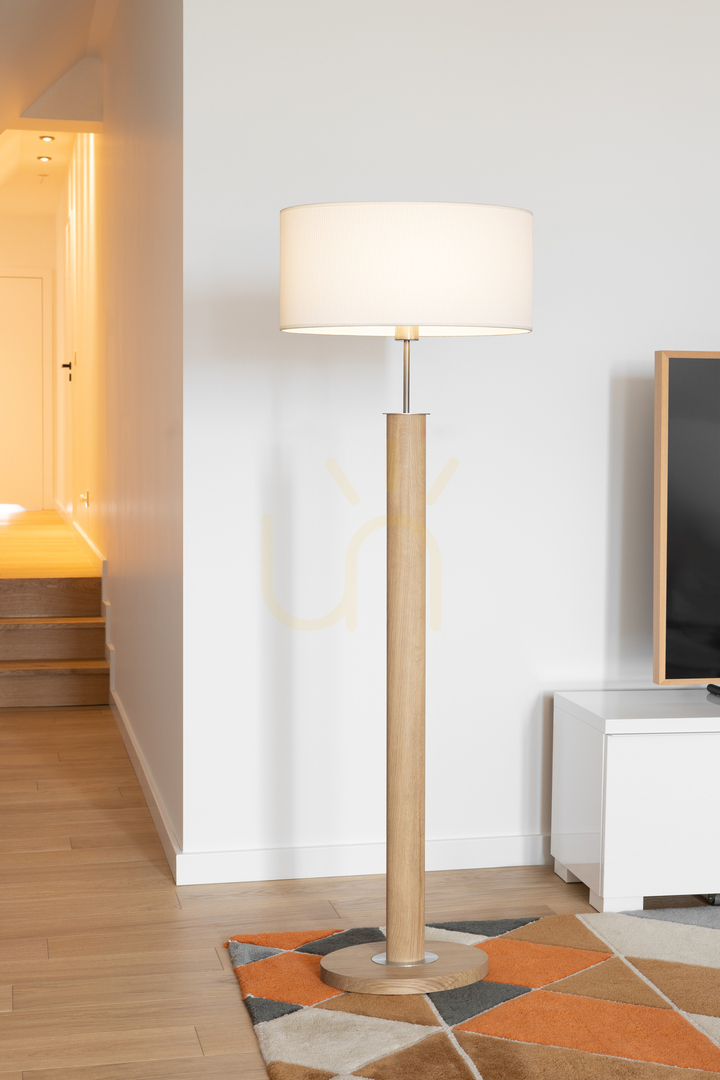 Display Mercedes Floor Lamp, Oiled Oak/Matte Nickel, White Lampshade, 1xE27, 52 cm Mercedes Floor Lamp, Oiled Oak/Matte Nickel, White Lampshade, 1xE27, 52 cm