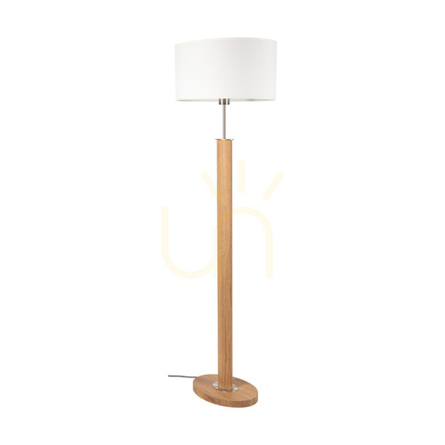 Check Mercedes Floor Lamp, Oiled Oak/Matte Nickel, White Lampshade, 1xE27, 52 cm