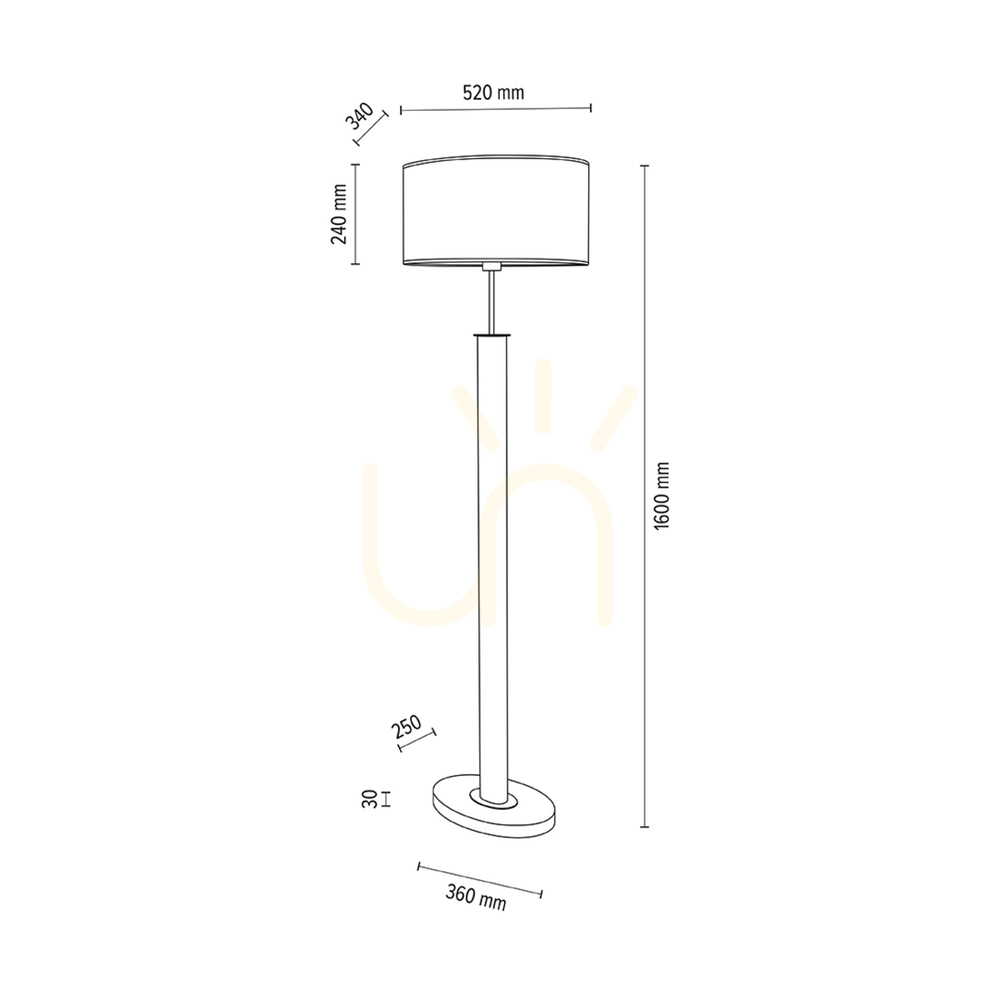 Show Mercedes Floor Lamp, Oiled Oak/Black, Brown-Black-Gold Lampshade, 1xE27, 52 cm Mercedes Floor Lamp, Oiled Oak/Black, Brown-Black-Gold Lampshade, 1xE27, 52 cm