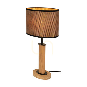 Mercedes Floor Lamp, Oiled Oak/Black, Brown-Black-Gold Lampshade, 1xE27, 25 cm small 1