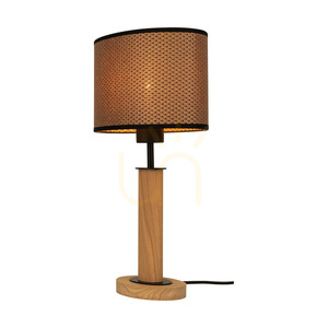 Mercedes Floor Lamp, Oiled Oak/Black, Brown-Black-Gold Lampshade, 1xE27, 25 cm small 2