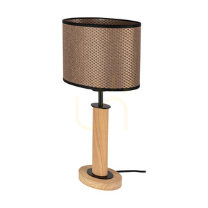 Mercedes Floor Lamp, Oiled Oak/Black, Brown-Black-Gold Lampshade, 1xE27, 25 cm small 0