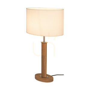Mercedes Table Lamp, Oiled Oak/Matte Nickel, White Lampshade, 1xE27, 36 cm small 1