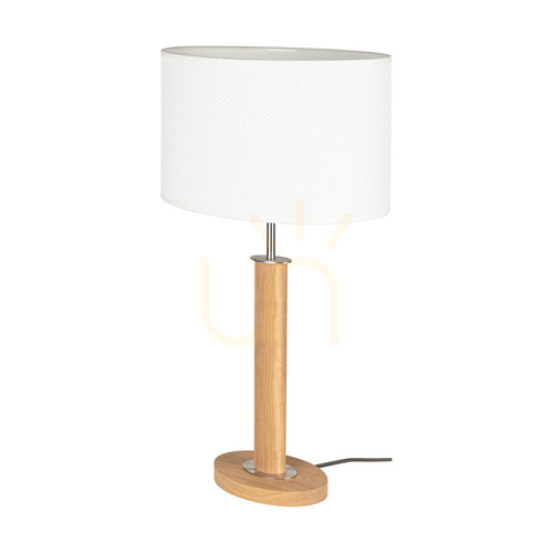 Check Mercedes Table Lamp, Oiled Oak/Matte Nickel, White Lampshade, 1xE27, 36 cm