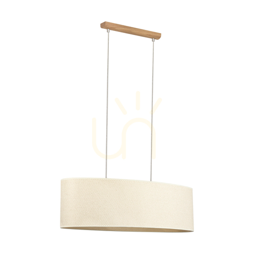 Check Mercedes Pendant Lamp, Oiled Oak, Cream and Silver Lampshade, 2xE27, 80 cm