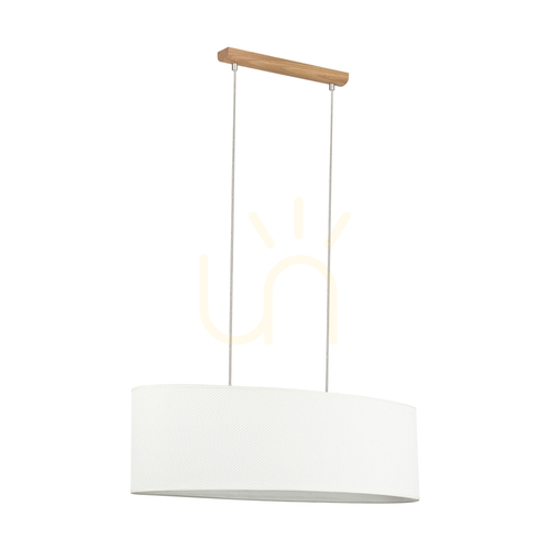 Check Mercedes Pendant Light, Oiled Oak, White Shade, 2xE27, 80 cm
