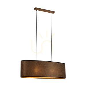 Mercedes Pendant Light, Oiled Oak, Brown-Black-Gold Lampshade, 2xE27, 80 cm small 1