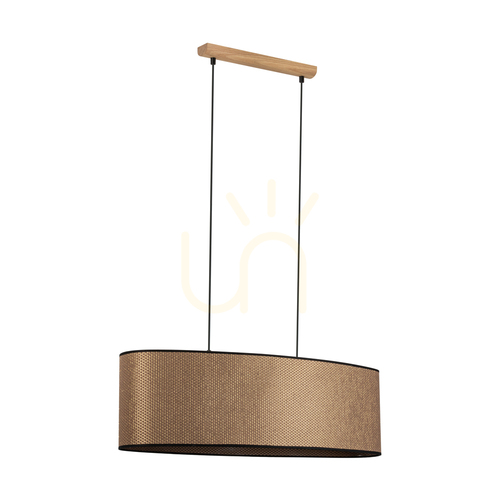 Check Mercedes Pendant Light, Oiled Oak, Brown-Black-Gold Lampshade, 2xE27, 80 cm