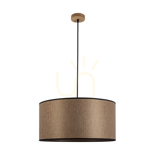 Check Mercedes Pendant Lamp, Oiled Oak, Brown-Black-Gold Lampshade, 1xE27, Ø50 cm