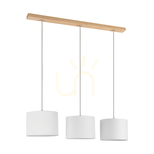 Check Mercedes Pendant Light, Oiled Oak, White Shade, 3xE27, 100 cm