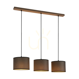 Mercedes Pendant Light, Oiled Oak, Brown-Black-Gold Lampshade, 3xE27, 100 cm 1 Mercedes Pendant Light, Oiled Oak, Brown-Black-Gold Lampshade, 3xE27, 100 cm small 1