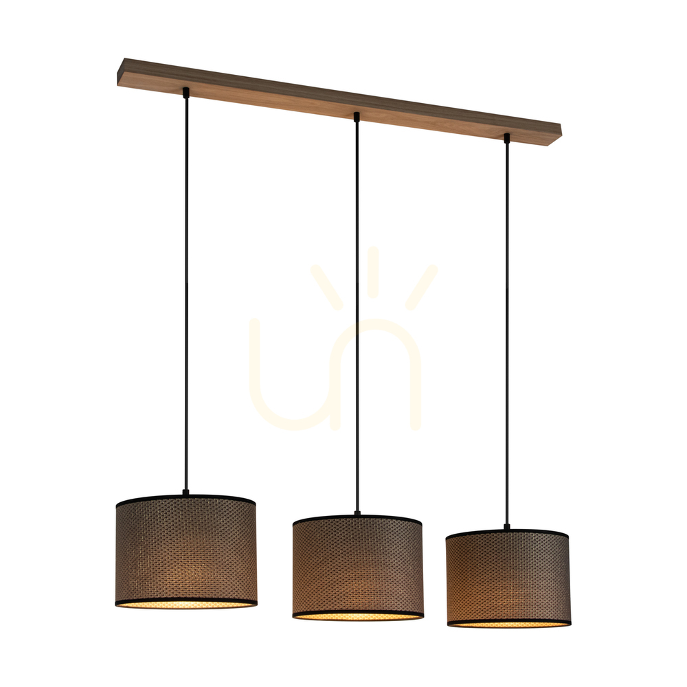 View Mercedes Pendant Light, Oiled Oak, Brown-Black-Gold Lampshade, 3xE27, 100 cm Mercedes Pendant Light, Oiled Oak, Brown-Black-Gold Lampshade, 3xE27, 100 cm
