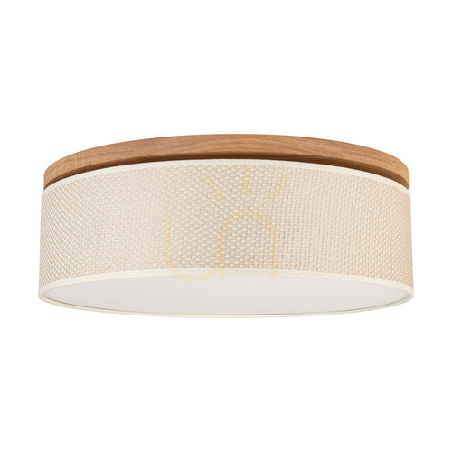Check Mercedes Ceiling Lamp, Oiled Oak, Cream and Silver Lampshade, 3xE27, Ø48 cm