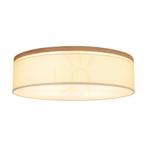 Mercedes Ceiling Light, Oiled Oak, Cream and Silver Lampshade, 4xE27, Ø58 cm small 1