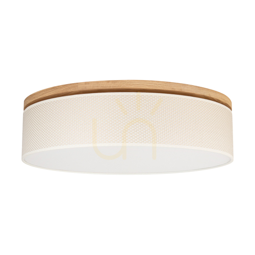 Check Mercedes Ceiling Light, Oiled Oak, Cream and Silver Lampshade, 4xE27, Ø58 cm